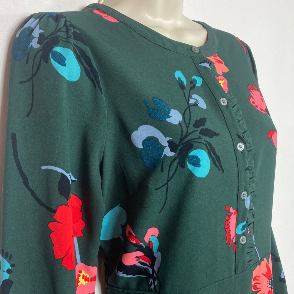 LOFT Dark Green Floral Long Sleeve Midi Dress 📦discounted $4.99 shipping - Picture 4 of 14